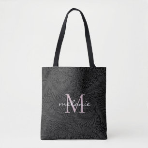 Bolso De Tela Elegante Monograma de Floral Negro con Tinta Rosad