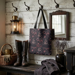 Bolso De Tela Elegante Monograma de Flores y Hojas con Brillo Ro
