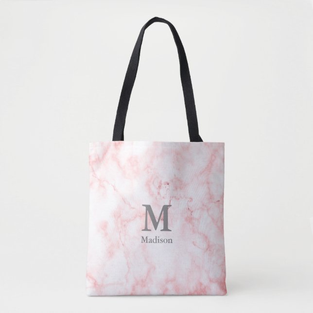 Bolso De Tela Elegante Monograma de Iniciales Gris De Mármol Ros (Anverso)