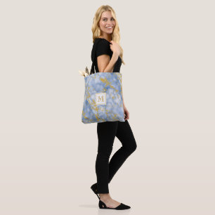 Bolso De Tela Elegante Monograma de Mármol Azul Faux Gold Purpur
