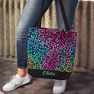 Bolso De Tela Elegante Monograma de Neón Arcoiris Giratorio