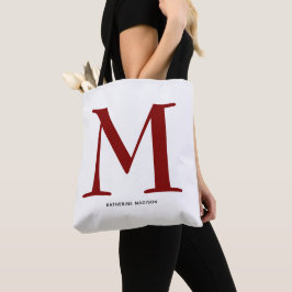 Bolso De Tela Elegante Monograma de Nombre en Granate