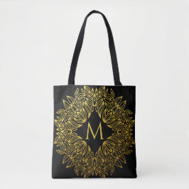 Bolso De Tela Elegante Monograma Dorado Mandala Lujo