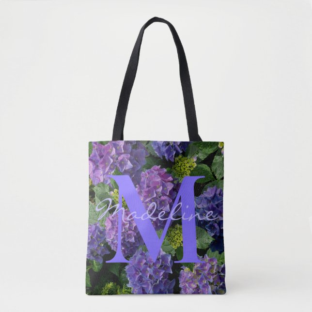 Bolso De Tela Elegante monograma floral azul violeta (Anverso)