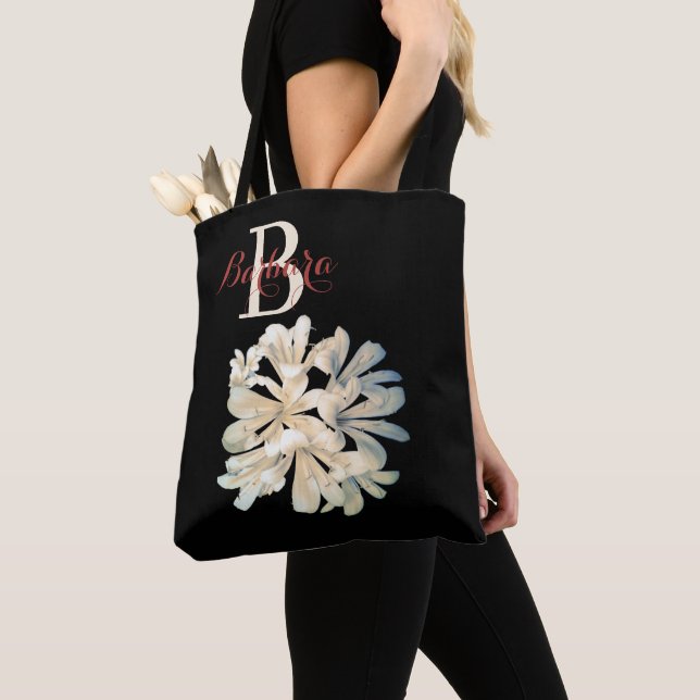 Bolso De Tela Elegante Monograma Floral Blanco y Negro (Detalle)