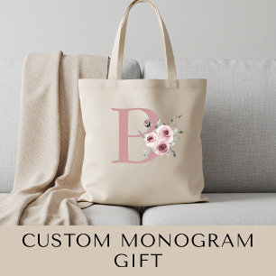Bolso De Tela Elegante Monograma Floral de acuarela