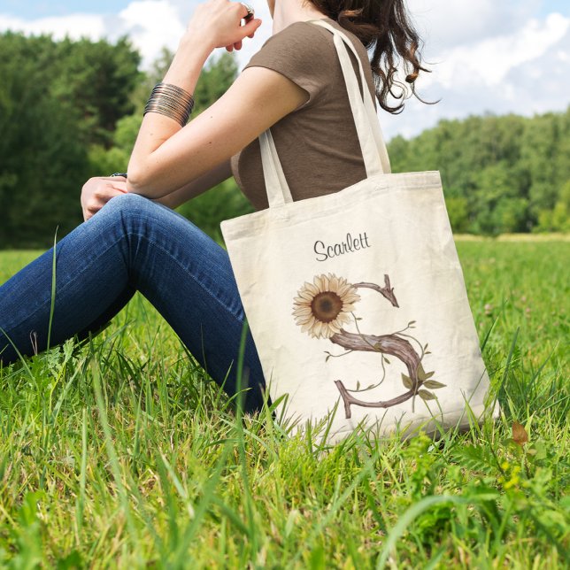 Bolso De Tela Elegante Monograma Floral de Girasol Letra S Perso (Subido por el creador)