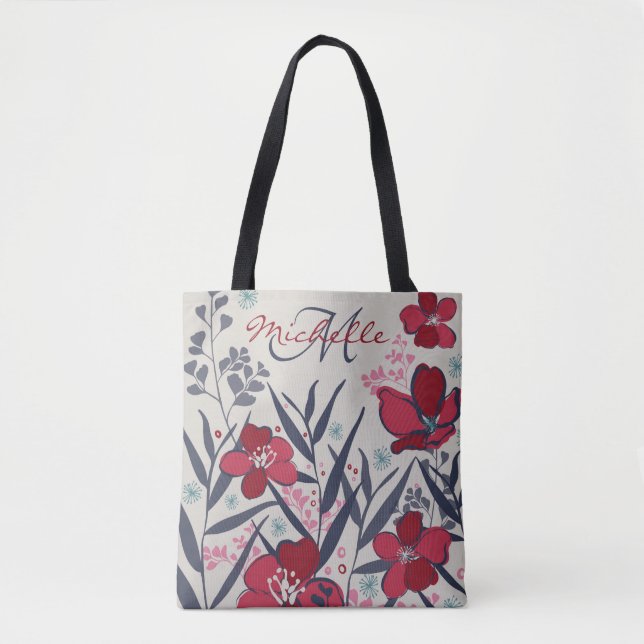 Bolso De Tela Elegante Monograma Floral Rojo (Anverso)