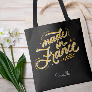 Bolso De Tela Elegante Monograma Francés Negro y Blanco con Esti