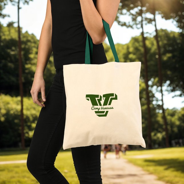 Bolso De Tela Elegante Monograma inicial Bach Green (Stylish Camp Bach Monogram tote with the bride's name and initial makes a great welcome gift)