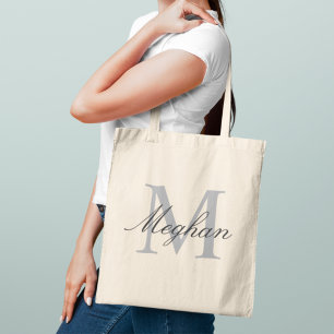 Bolso De Tela Elegante Monograma Inicial Gris Nombre Moderno