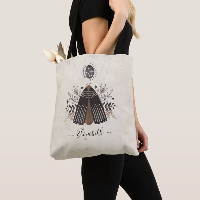 Bolso De Tela Elegante Monograma Mariposa floral blanca negra (Detalle)