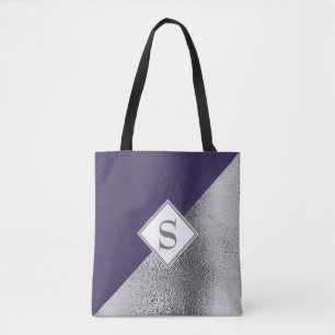 Bolso De Tela Elegante Monograma Metálico Purpura Plateado Perso