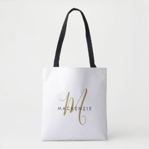 Bolso De Tela Elegante Monograma Moderno de Oro Blanco con Letra