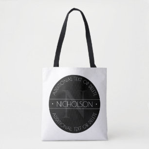 Bolso De Tela Elegante Monograma Moderno Editable Negro y Blanco