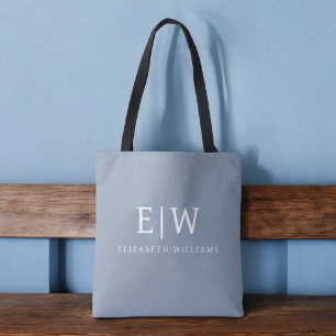 Bolso De Tela Elegante Monograma moderno Minimalista azul turbio