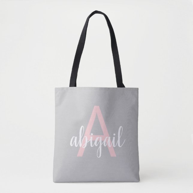 Bolso De Tela Elegante Monograma Moderno Rosa Rubor (Anverso)