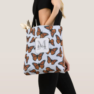 Bolso De Tela Elegante Monograma Monarca Mariposas Floral