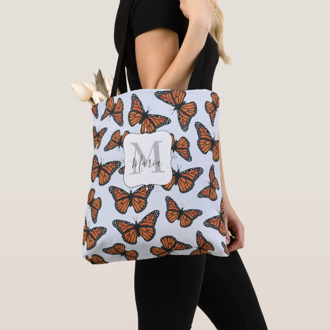 Bolso De Tela Elegante Monograma Monarca Mariposas Floral (Detalle)