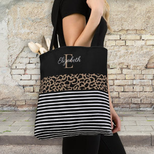 Bolso De Tela Elegante Monograma negro Leopardo Animal Print Not
