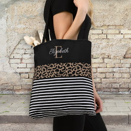 Bolso De Tela Elegante Monograma negro Leopardo impresión animal