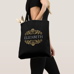 Bolso De Tela Elegante Monograma Negro Oro con Estilo