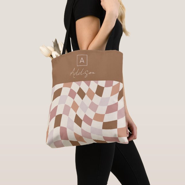 Bolso De Tela Elegante Monograma Neutral Controlado Personalizad (Detalle)