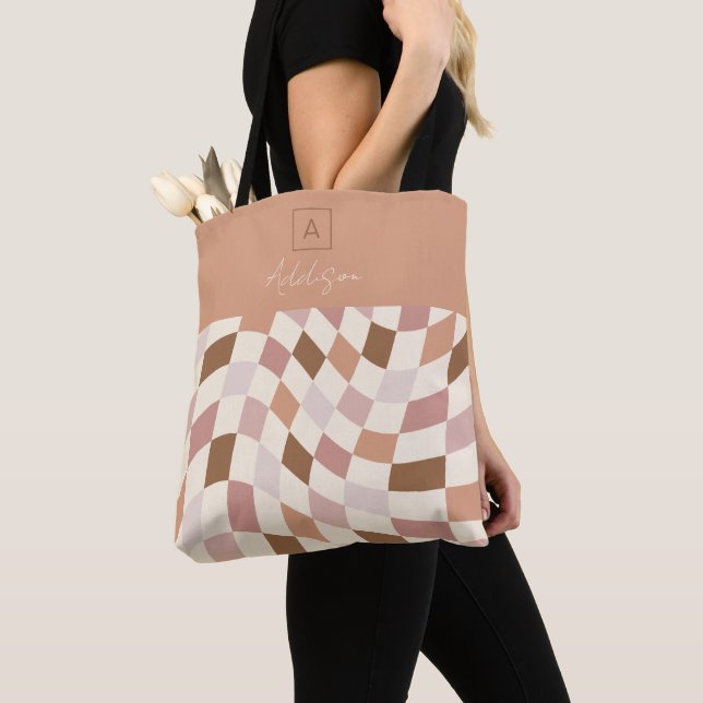 Bolso De Tela Elegante Monograma Neutral Controlado Personalizad (Detalle)