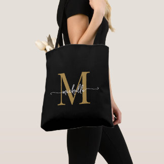 Bolso De Tela Elegante Monograma Personalizado de Chica en Dorad