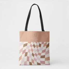 Bolso De Tela Elegante Monograma Personalizado de Cuadros Neutro