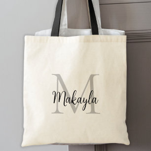 Bolso De Tela Elegante Monograma Personalizado Negro Moderno