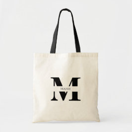 Bolso De Tela Elegante Monograma Personalizado Negro Moderno Sim