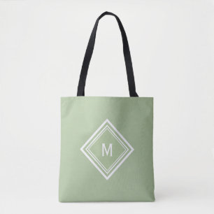 Bolso De Tela Elegante Monograma Personalizado Verde Salvia Mode