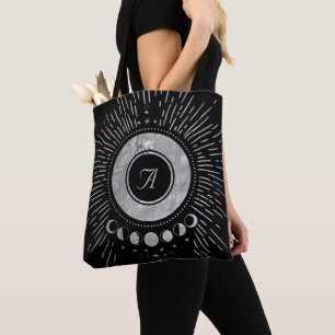 Bolso De Tela Elegante Monograma Plata Doodles de Luna de Sol
