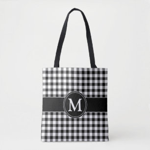 Bolso De Tela Elegante Monograma Plata Negra Y Blanca