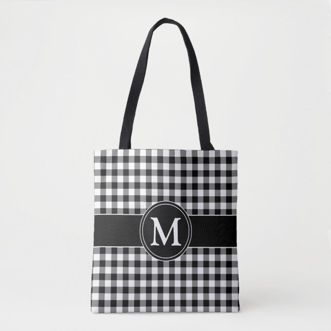 Bolso De Tela Elegante Monograma Plata Negra Y Blanca (Anverso)