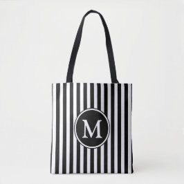 Bolso De Tela Elegante Monograma Rayado de Blanco y Negro