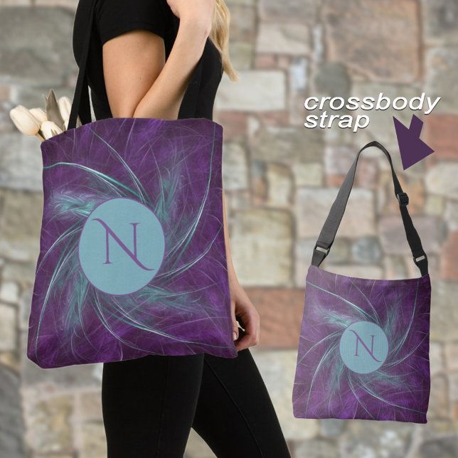 Bolso De Tela Elegante Monograma Resumen Espiral Púrpura Verde a (Personalize the initial and it will appear on both sides of the bag. Make it for yourself or a gift.)