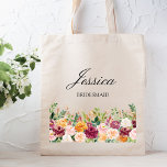 Bolso De Tela Elegante Monograma Rosa de color de agua Flor Novi<br><div class="desc">Presentamos nuestra elegante bolsa de tote con Rosa de acuarela de Monograma. Con ilustracion de acuarela floral y texto de escritura elegante que se puede personalizar. Añade un toque natural a tu estilo. Idóneo como regalo de dama de honor o un favor de boda.</div>