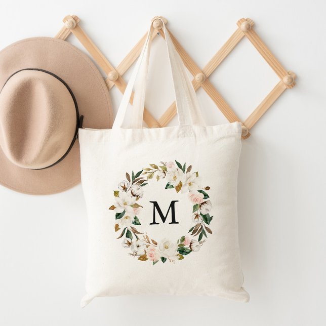 Bolso De Tela Elegante Monograma Rubor Floral y Magnolias Blanca (Subido por el creador)