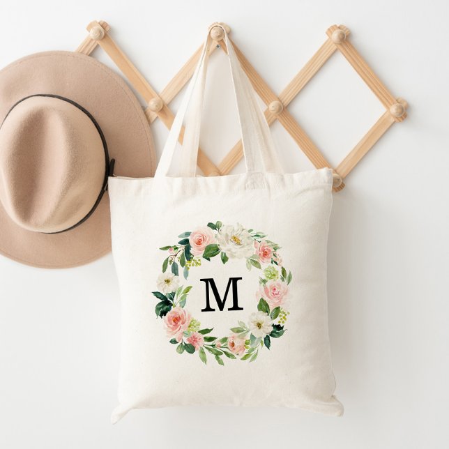 Bolso De Tela Elegante Monograma Rubor y floral blanco (Subido por el creador)