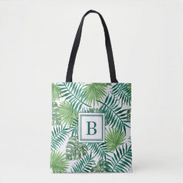Bolso De Tela Elegante Monograma Verde Hojas de Palma Botánicas