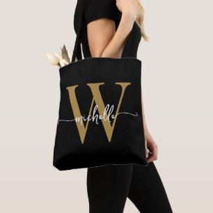Bolso De Tela Elegante Monogramada de Giro Negro Personalizada