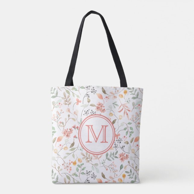 Bolso De Tela Elegante Monogramado Pastel Floral (Reverso)