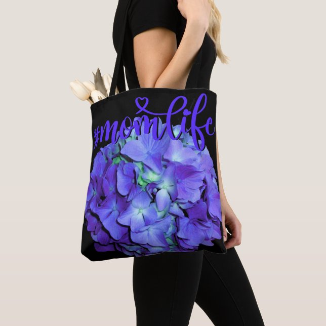 Bolso De Tela Elegante morado e hidrangea momlife verde azulado (Detalle)