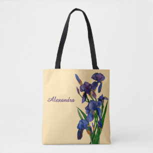 Bolso De Tela Elegante Morado Iris Watercolor Floral