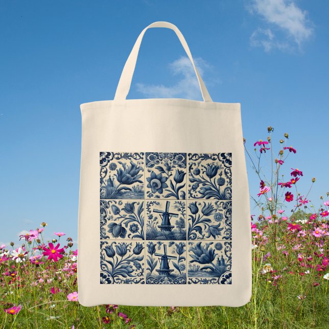 Bolso De Tela Elegante mosaico Delft azul y blanco (Pretty blue and white tiled tote bag)