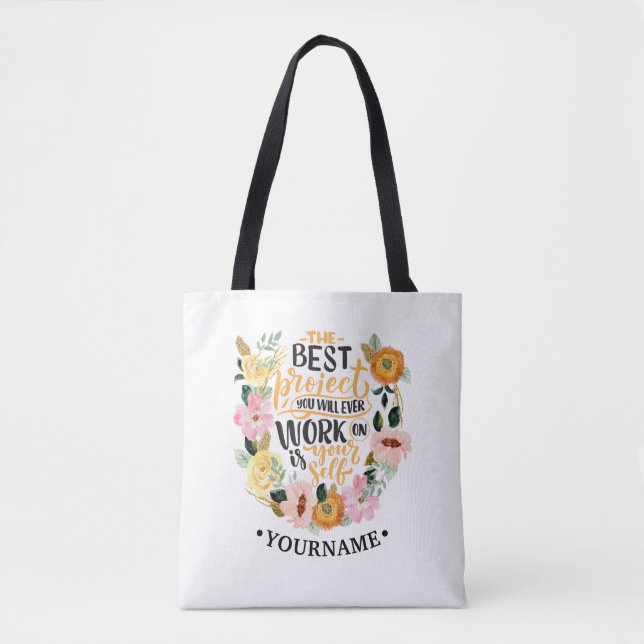 Bolso De Tela Elegante Motivación Inspiración Floral Cita (Anverso)