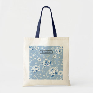 Bolso De Tela Elegante Motivo Chinoiserie Azul y Blanco