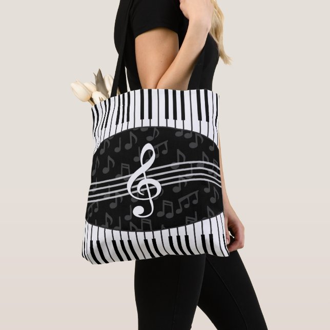 Bolso De Tela Elegante Music Notes Treble Clef y Piano Keys (Detalle)